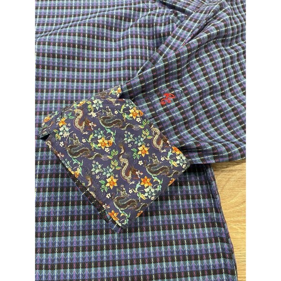 Robert Graham Japanese Dragon Sport Button Up Shirt Men’s XL Blue Purple Plaid - Picture 3 of 10